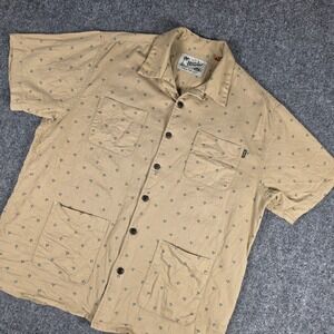 Howler Bros Sunset Scout Shirt Mens Medium Tan Palm Print 4 Pocket Short Sleeve